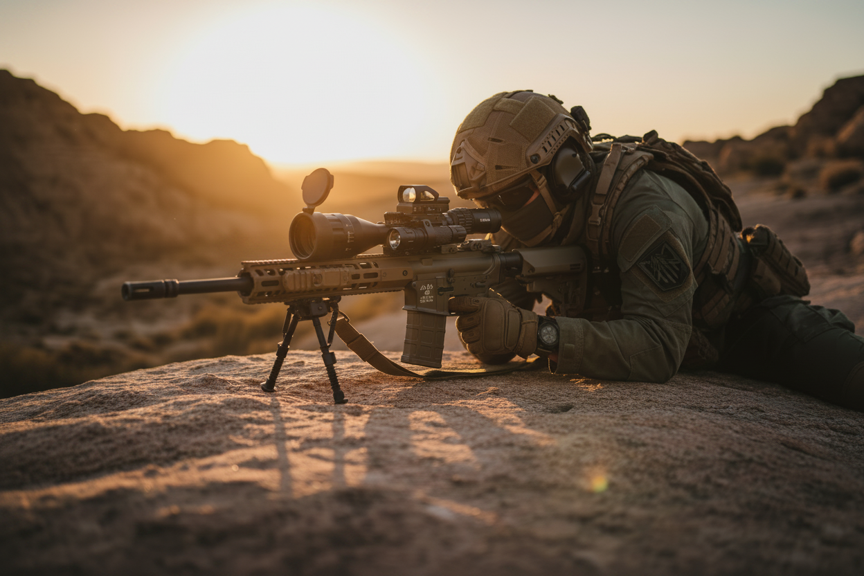 Mounted on rifle — no flashlight